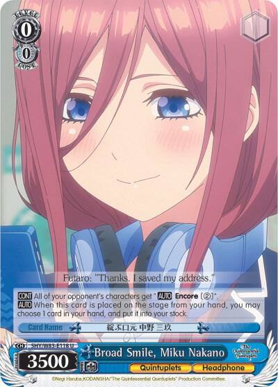 Broad Smile Miku Nakano 5HY/W83-E118 U The Quintessential Quintuplets Card