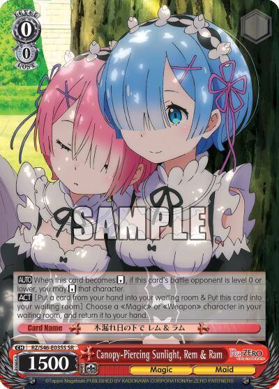 Canopy Piercing Sunlight Rem and Ram SR RZ/S46-E035S SR Re:ZERO Card