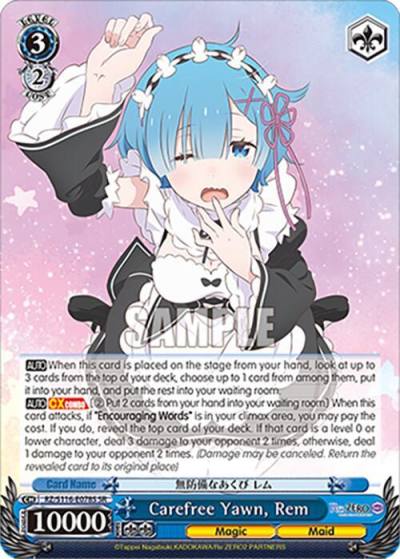 Carefree Yawn Rem SR RZ/S116-E078S Re:ZERO -Starting Life in Another World- Vol.3 Card