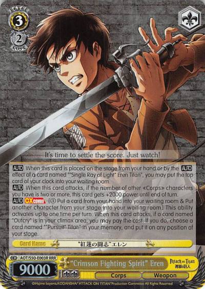 Crimson Fighting Spirit Eren RRR AOT/S50-E003R RRR Attack on Titan Vol. 2 Card