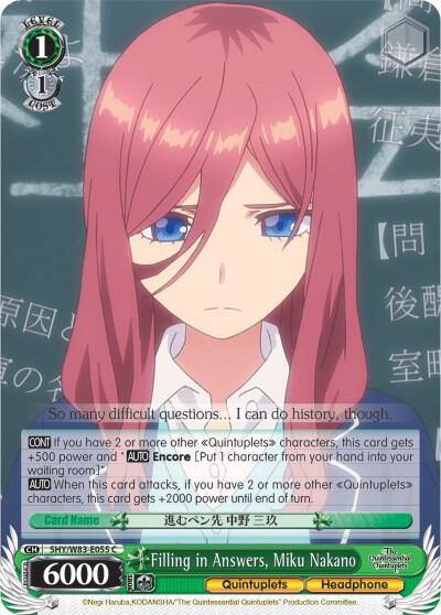 Filling in Answers Miku Nakano 5HY/W83-E055 C The Quintessential Quintuplets Card