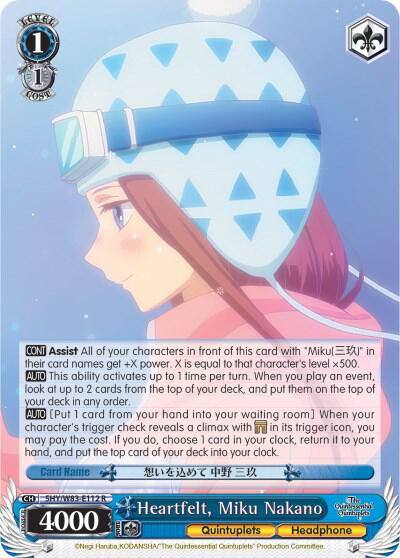 Heartfelt Miku Nakano 5HY/W83-E112 R The Quintessential Quintuplets Card