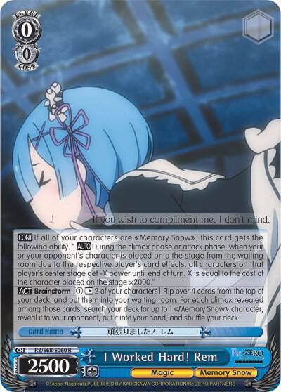 I Worked Hard Rem RZ/S68-E060 R Re:ZERO Memory Snow Card