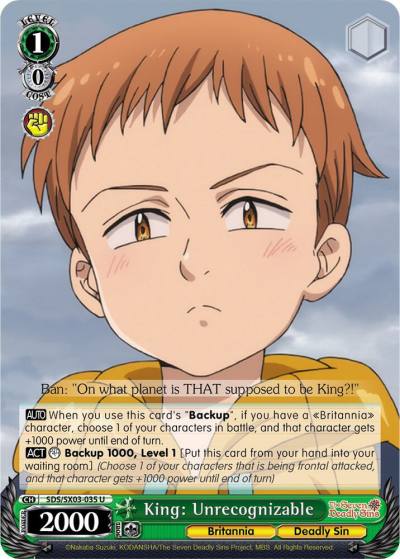 King Unrecognizable SDS/SX03-035 U The Seven Deadly Sins Card