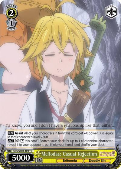 Meliodas Casual Rejection SDS/SX03-T09 TD The Seven Deadly Sins Card
