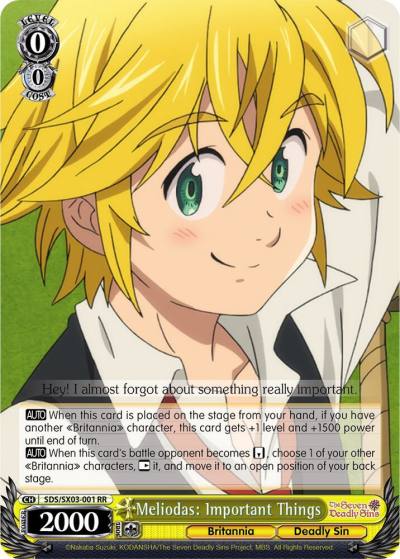 Meliodas Important Things SDS/SX03-001 RR The Seven Deadly Sins Card