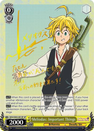 Meliodas Important Things SP SDS/SX03-001SP SP The Seven Deadly Sins Card