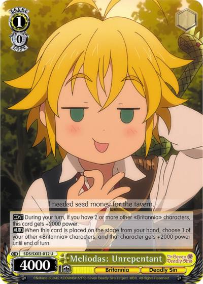 Meliodas Unrepentant SDS/SX03-012 U The Seven Deadly Sins Card