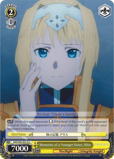 Memories of a Younger Sister Alice SAO/S65-E013 U Sword Art Online -Alicization- Card