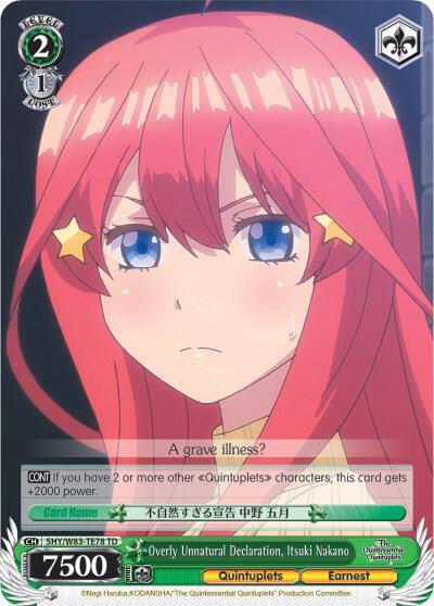 Overly Unnatural Declaration Itsuki Nakano 5HY/W83-TE78 TD The Quintessential Quintuplets Card