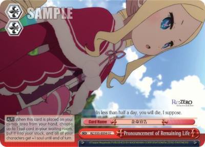 Pronouncement of Remaining Life RZ/S55-E054 CC Re:ZERO Vol.2 Card