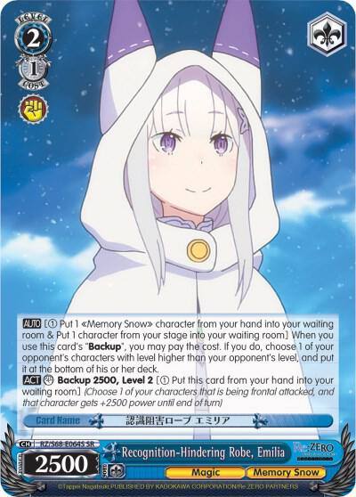 Recognition Hindering Robe Emilia SR RZ/S68-E064S SR Re:ZERO Memory Snow Card