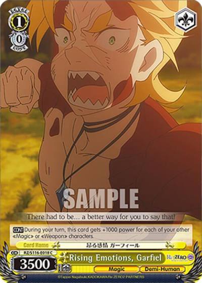 Rising Emotions Garfiel RZ/S116-E018 Re:ZERO -Starting Life in Another World- Vol.3 Card