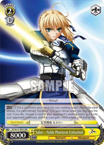 Saber Noble Phantasm Unleashed FZ/SC17-E015 RE Fate/Zero Chronicle Set Card