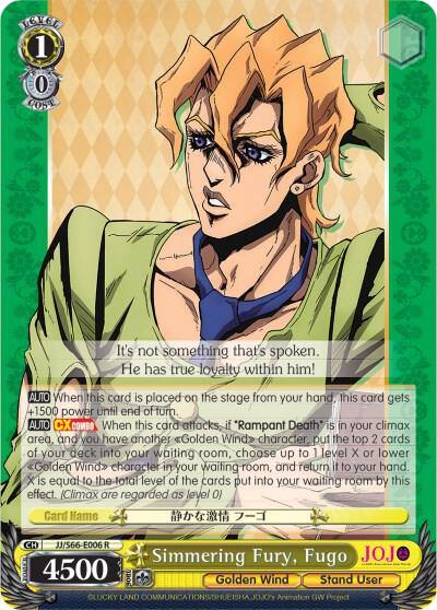 Simmering Fury Fugo JJ/S66-E006 R JoJo's Bizarre Adventure: Golden Wind Card