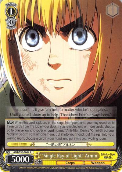 Single Ray of Light Armin AOT/S50-E004 R Attack on Titan Vol. 2 Card