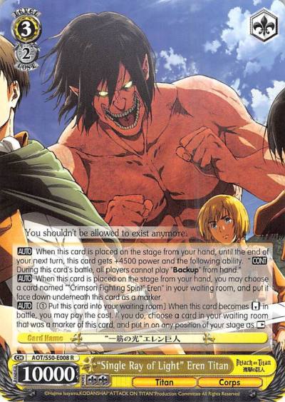Single Ray of Light Eren Titan AOT/S50-E008 R Attack on Titan Vol. 2 Card