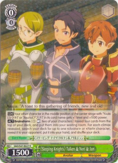 Sleeping Knights Talken and Nori and Jun SAO/S47-E027 R Sword Art Online Re: Edit Card