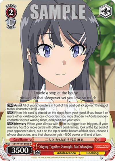 Staying Together Overnight Mai Sakurajima SBY/W114-E053 R Rascal Does Not Dream Series Card