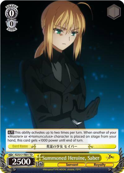 Summoned Heroine Saber FZ/S17-TE01 TD Fate/Zero Card