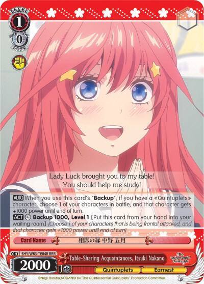 Table Sharing Acquaintances Itsuki Nakano RRR 5HY/W83-TE84R RRR The Quintessential Quintuplets Card