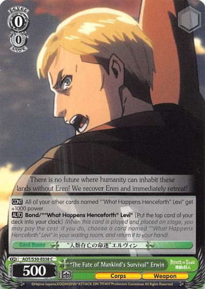 The Fate of Mankinds Survival Erwin AOT/S50-E038 C Attack on Titan Vol. 2 Card