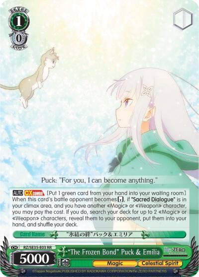 The Frozen Bond Puck and Emilia Parallel Foil RZ/SE35-E03 RR Re:ZERO: The Frozen Bond Card