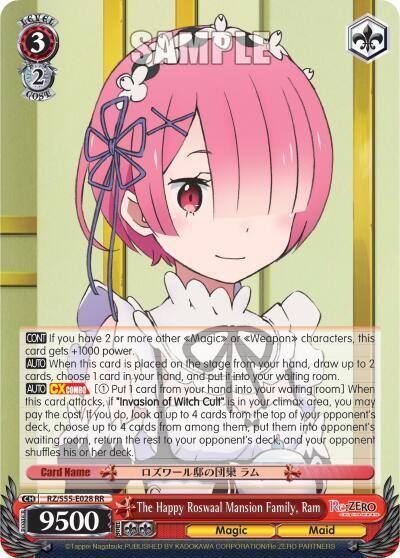 The Happy Roswaal Mansion Family Ram RZ/S55-E028 RR Re:ZERO Vol.2 Card