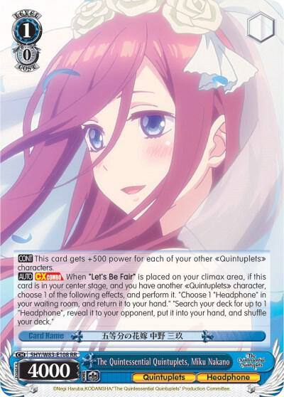 The Quintessential Quintuplets Miku Nakano 5HY/W83-E108 RR The Quintessential Quintuplets Card