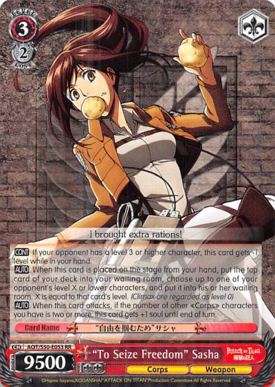 To Seize Freedom Sasha AOT/S50-E053 RR Attack on Titan Vol. 2 Card