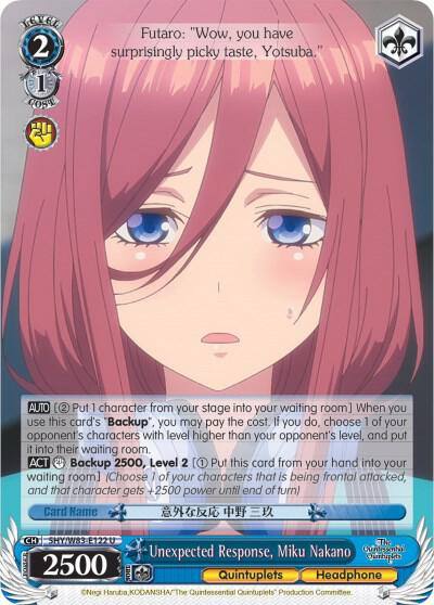 Unexpected Response Miku Nakano 5HY/W83-E122 U The Quintessential Quintuplets Card