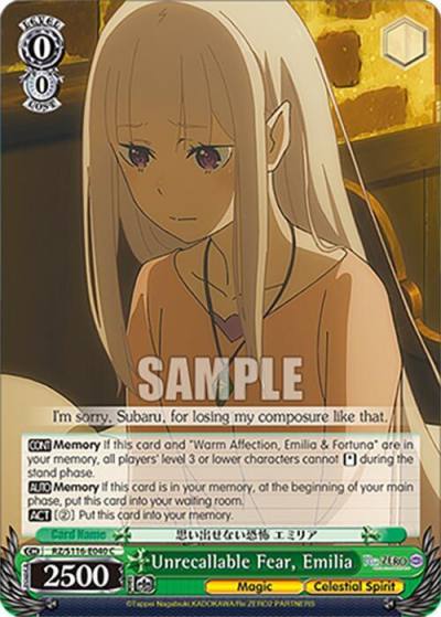Unrecallable Fear Emilia RZ/S116-E040 Re:ZERO -Starting Life in Another World- Vol.3 Card