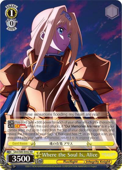 Where the Soul Is Alice SAO/S80-E002 RR Sword Art Online -Alicization- Vol.2 Card