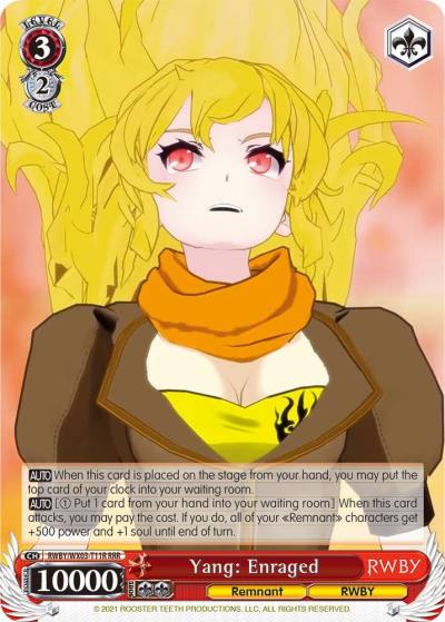 Yang Enraged RRR RWBY/WX03-T11R RRR RWBY Card